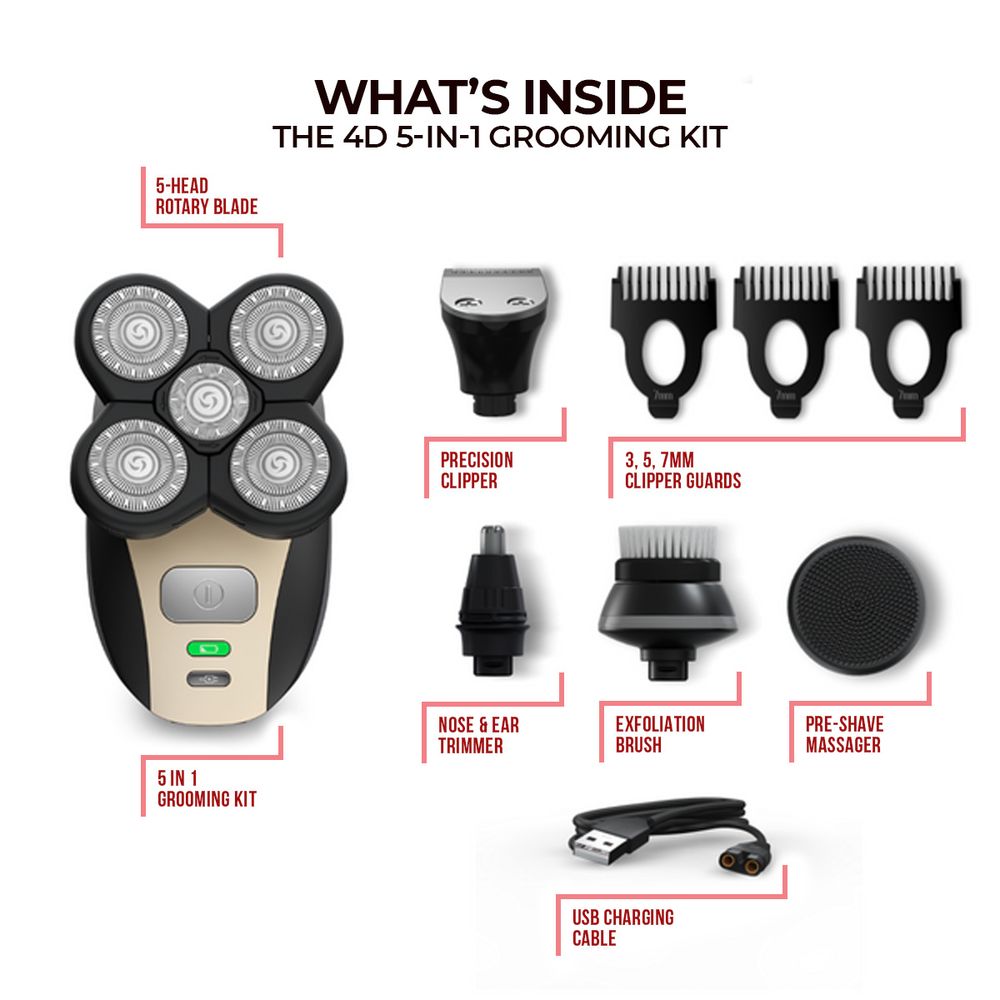 What is inside the 4D 5-in-1 Grooming Kit